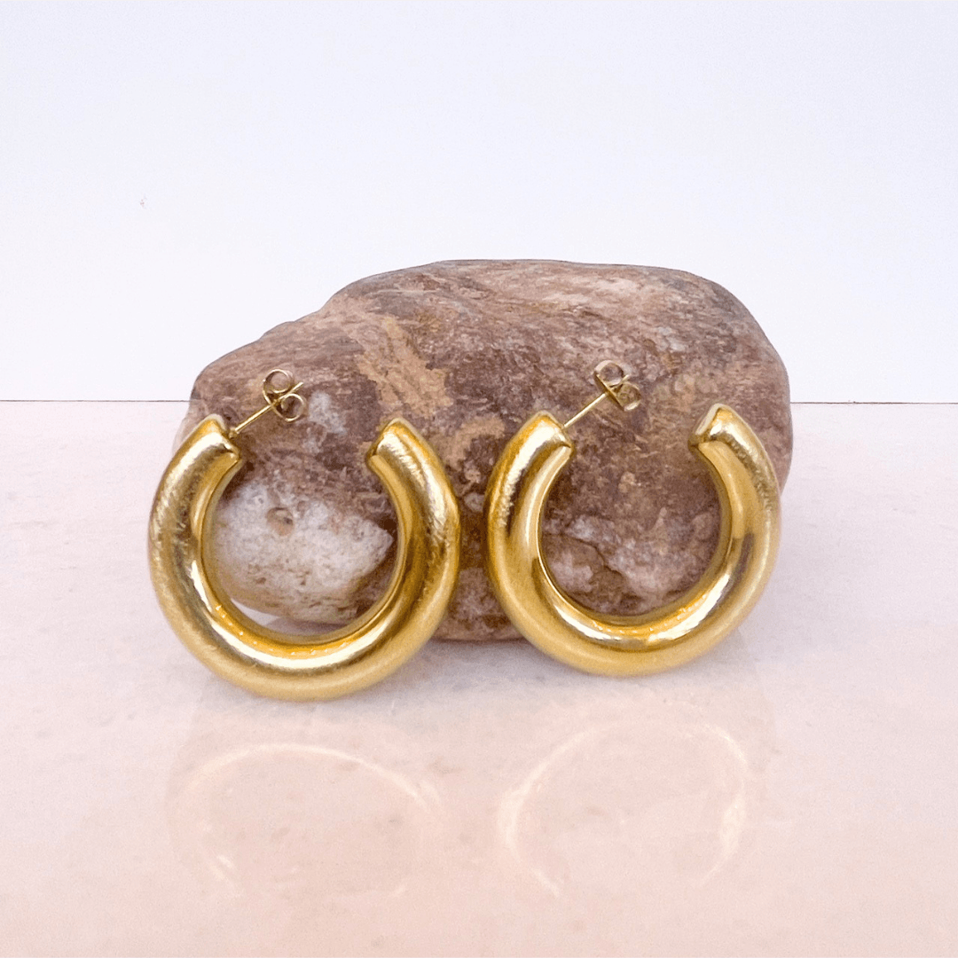 Large Brushed Gold Tube Hoop Earrings