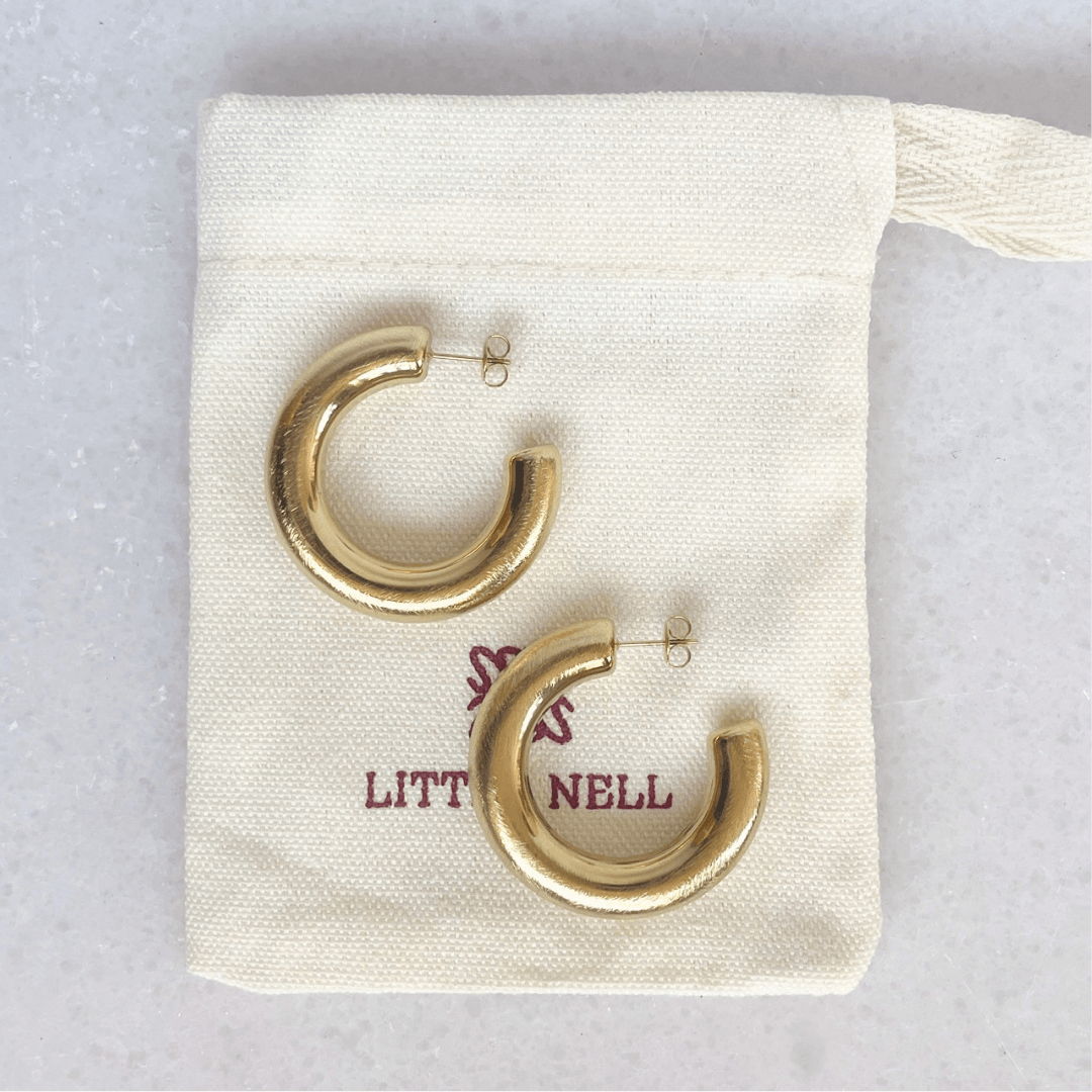 Large Brushed Gold Tube Hoop Earrings