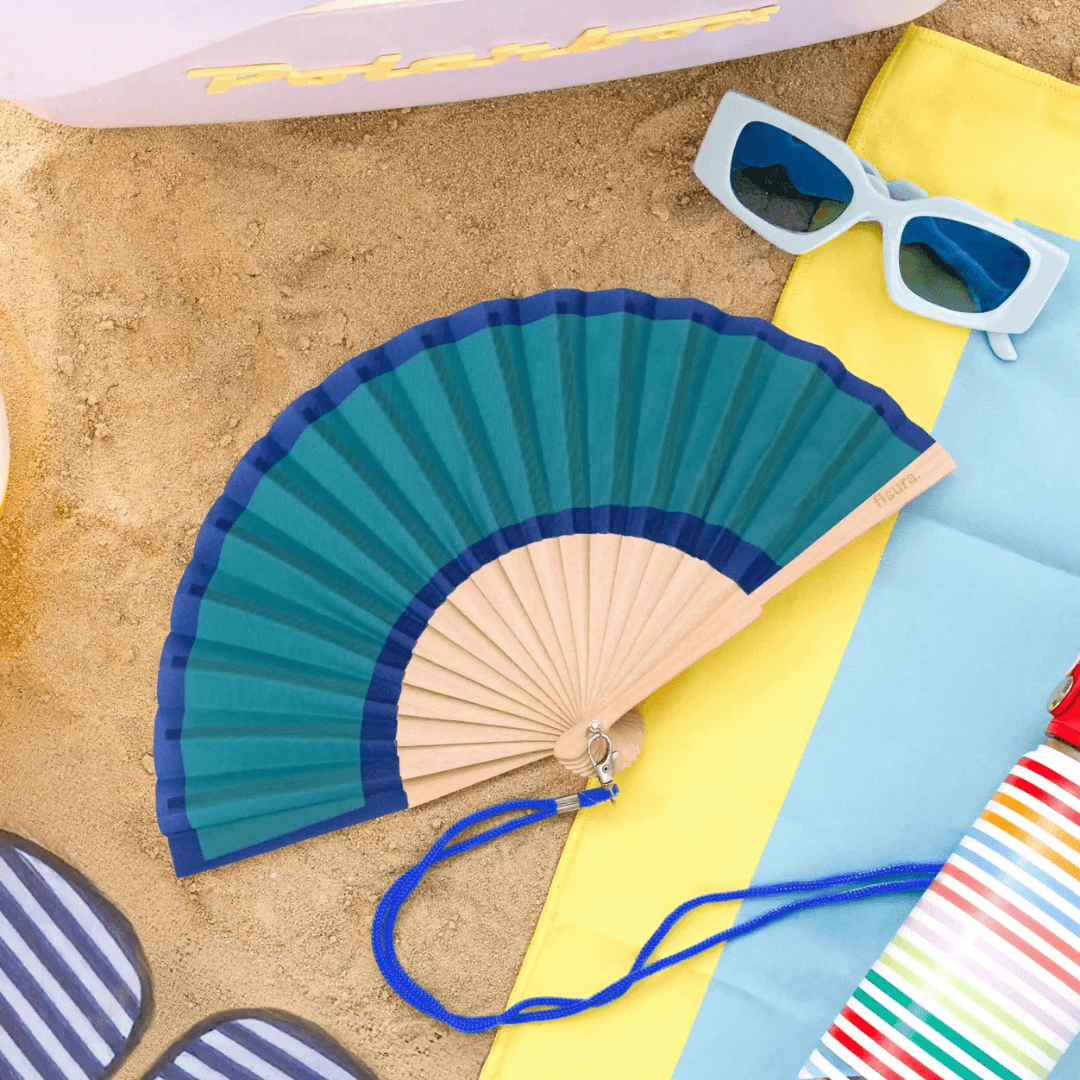 Mini Turquoise Wooden Folding Fan