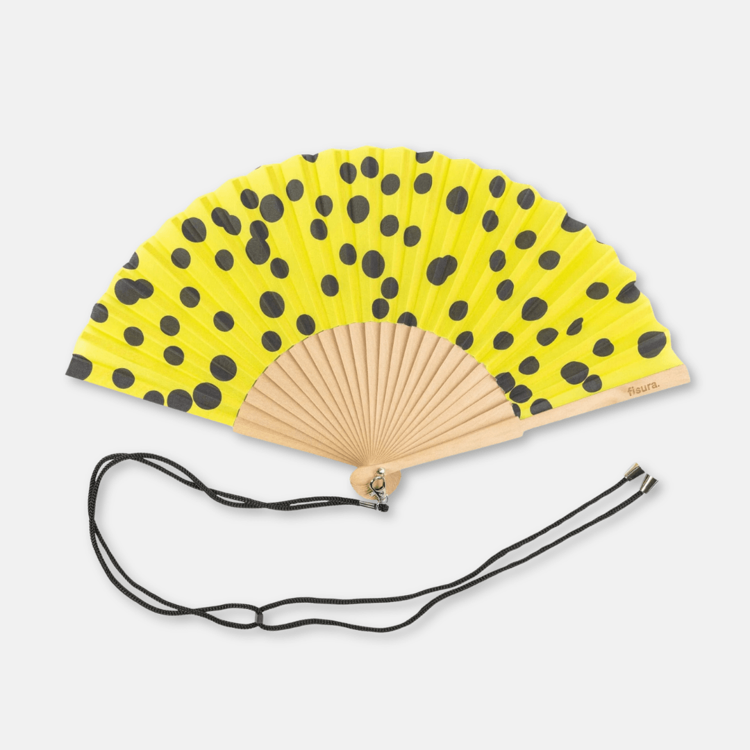Yellow Polka Dot Wooden Folding Fan