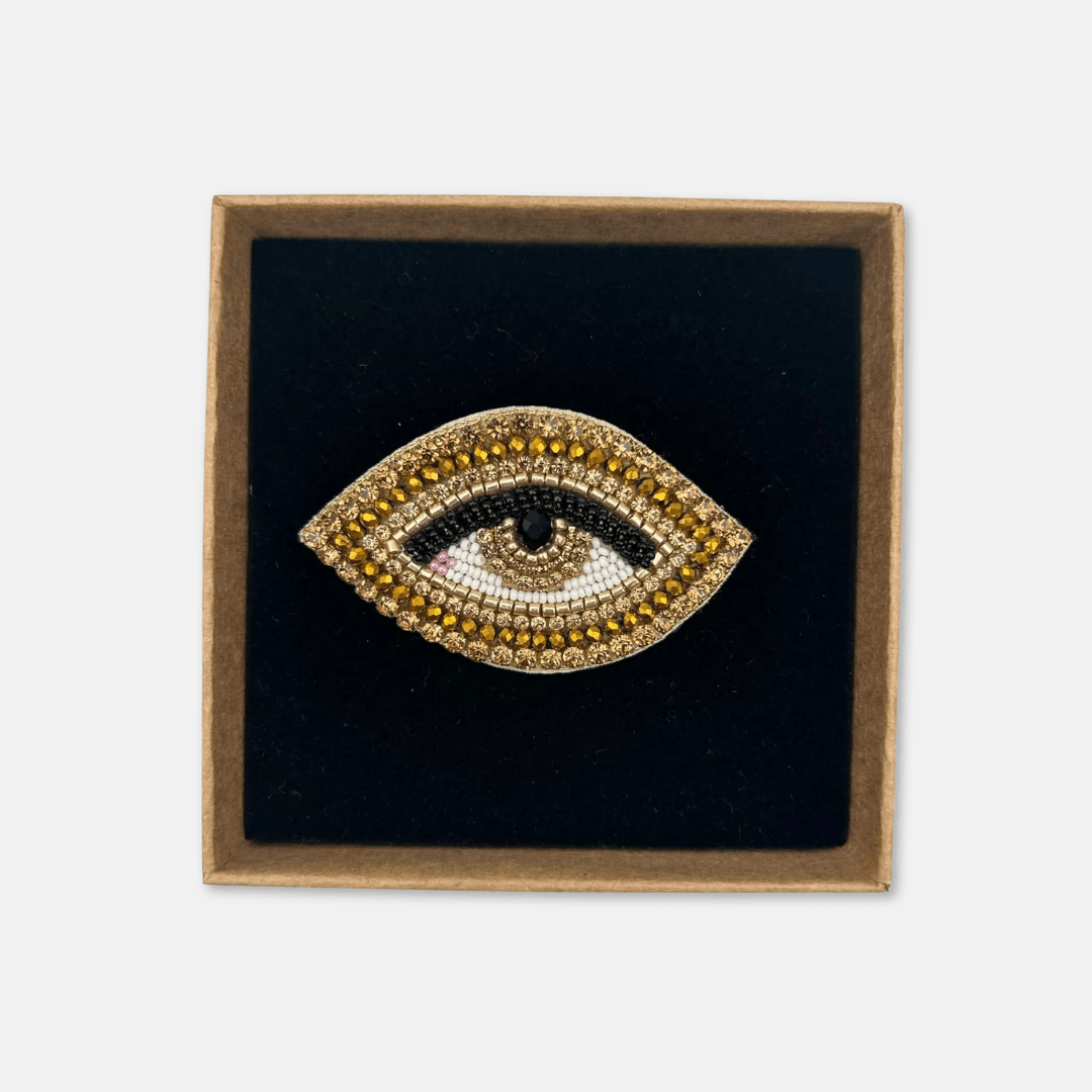 Gold Beaded Eye Brooch