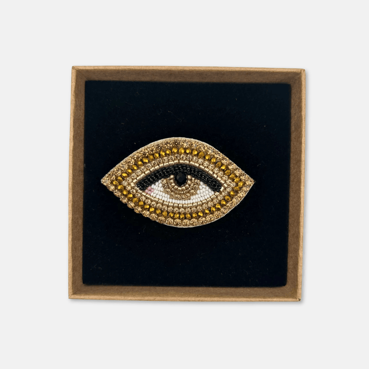 Gold Beaded Eye Brooch