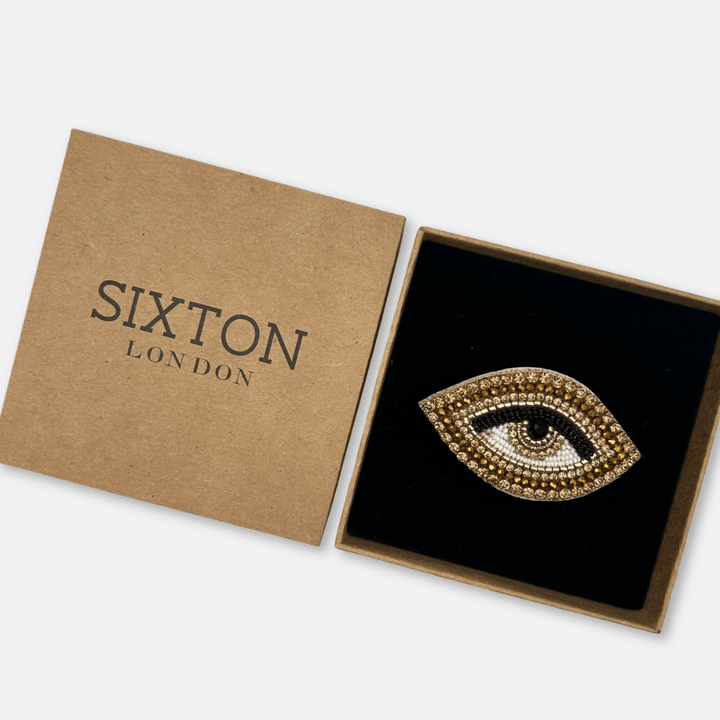 Gold Beaded Eye Brooch