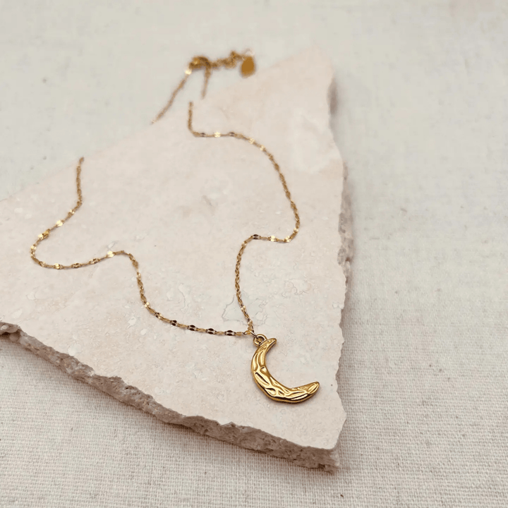 Gold Hammered Moon Necklace