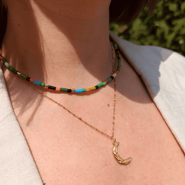 Gold Hammered Moon Necklace