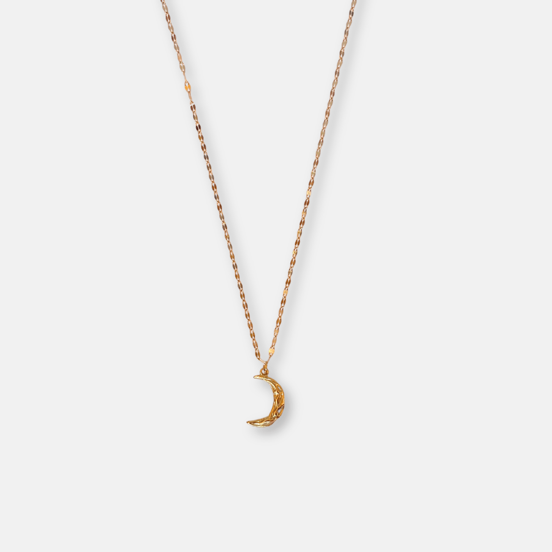Gold Hammered Moon Necklace