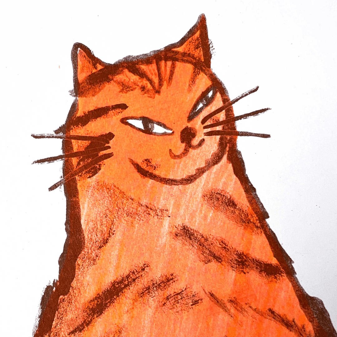 Sneaky Cat Orange A4 Riso Art Print