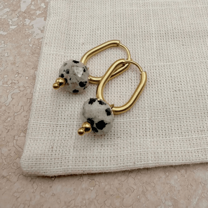 Oval Semi-Precious Stone Hoop Earrings