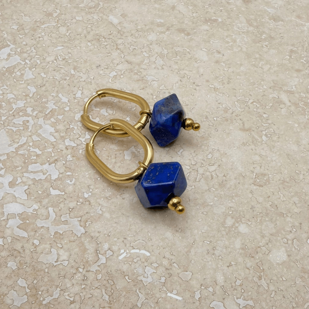 Oval Semi-Precious Stone Hoop Earrings