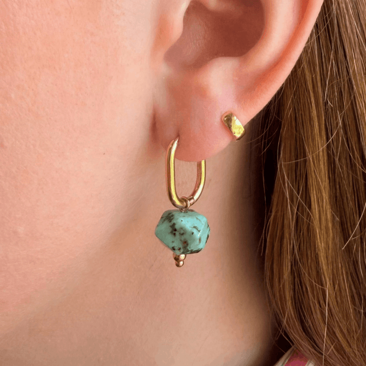 Oval Semi-Precious Stone Hoop Earrings