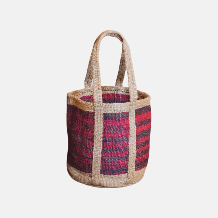 Pink & Black Jute Basket Bag