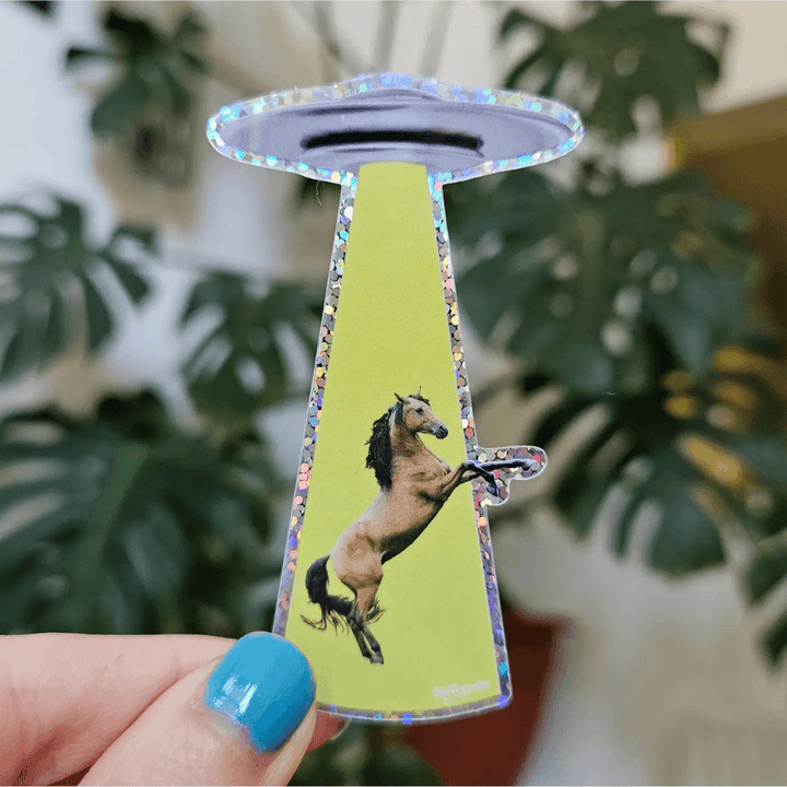 Horse Abduction Holographic Vinyl Sticker