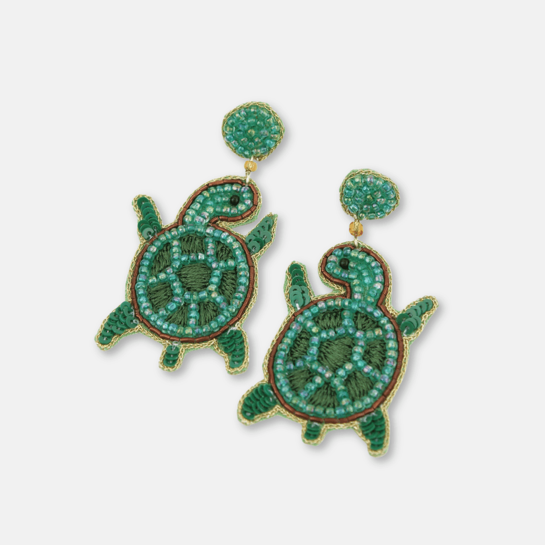 Green Sea Turtle Beaded Earrings