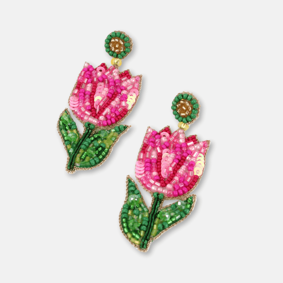 Pink Tulip Beaded Earrings