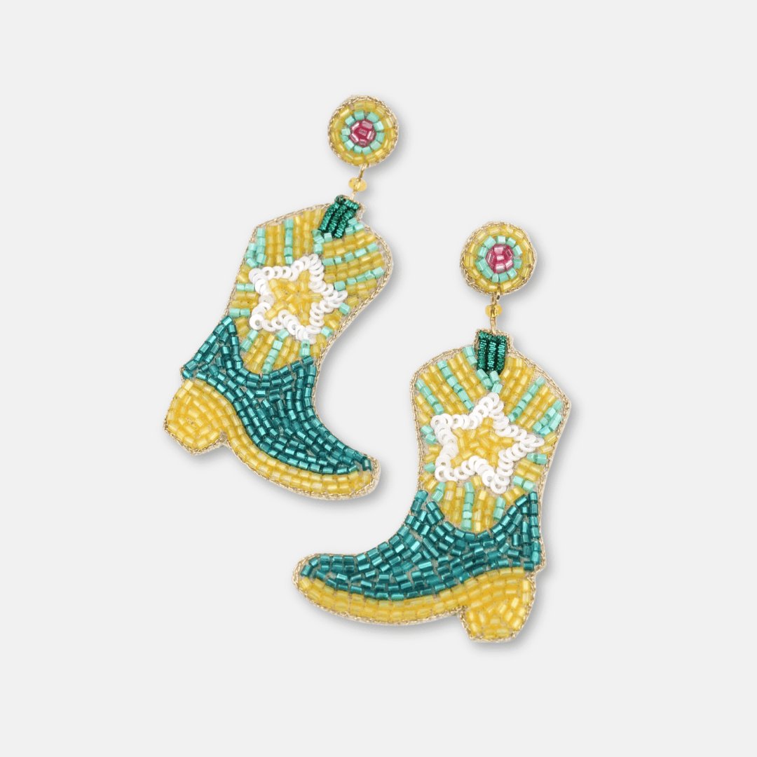 Turquoise Cowgirl Boot Beaded Earrings