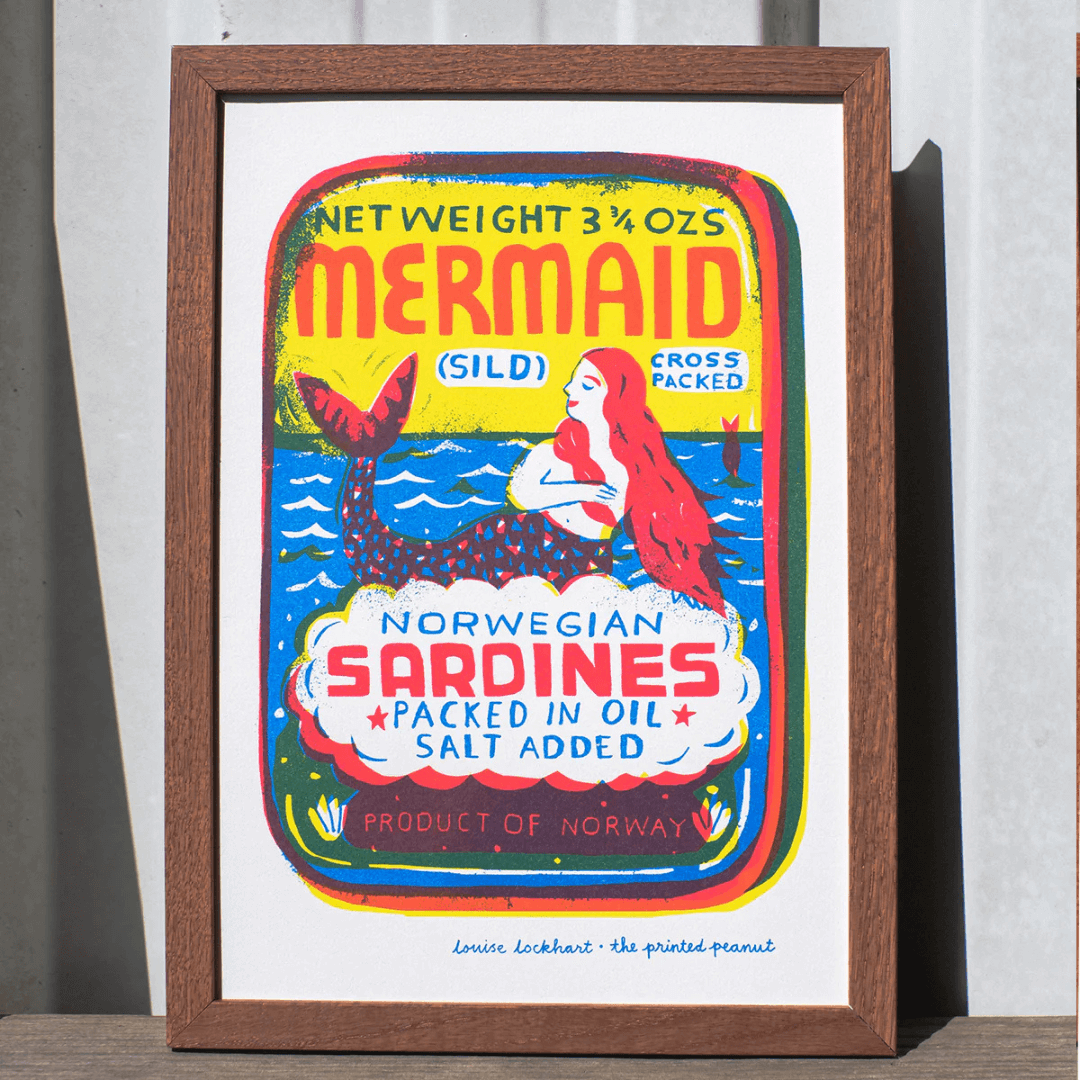 Mermaid Sardines Tin A4 Riso Art Print