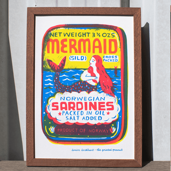 Mermaid Sardines Tin A4 Riso Art Print