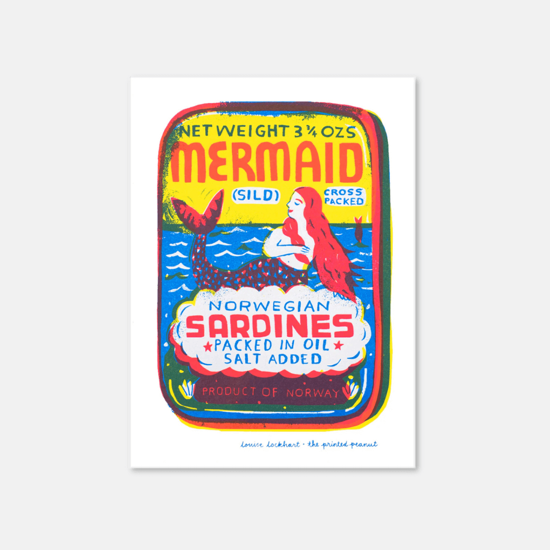 Mermaid Sardines Tin A4 Riso Art Print