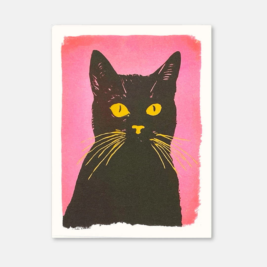 Retro Pink Cat A5 Riso Art Print