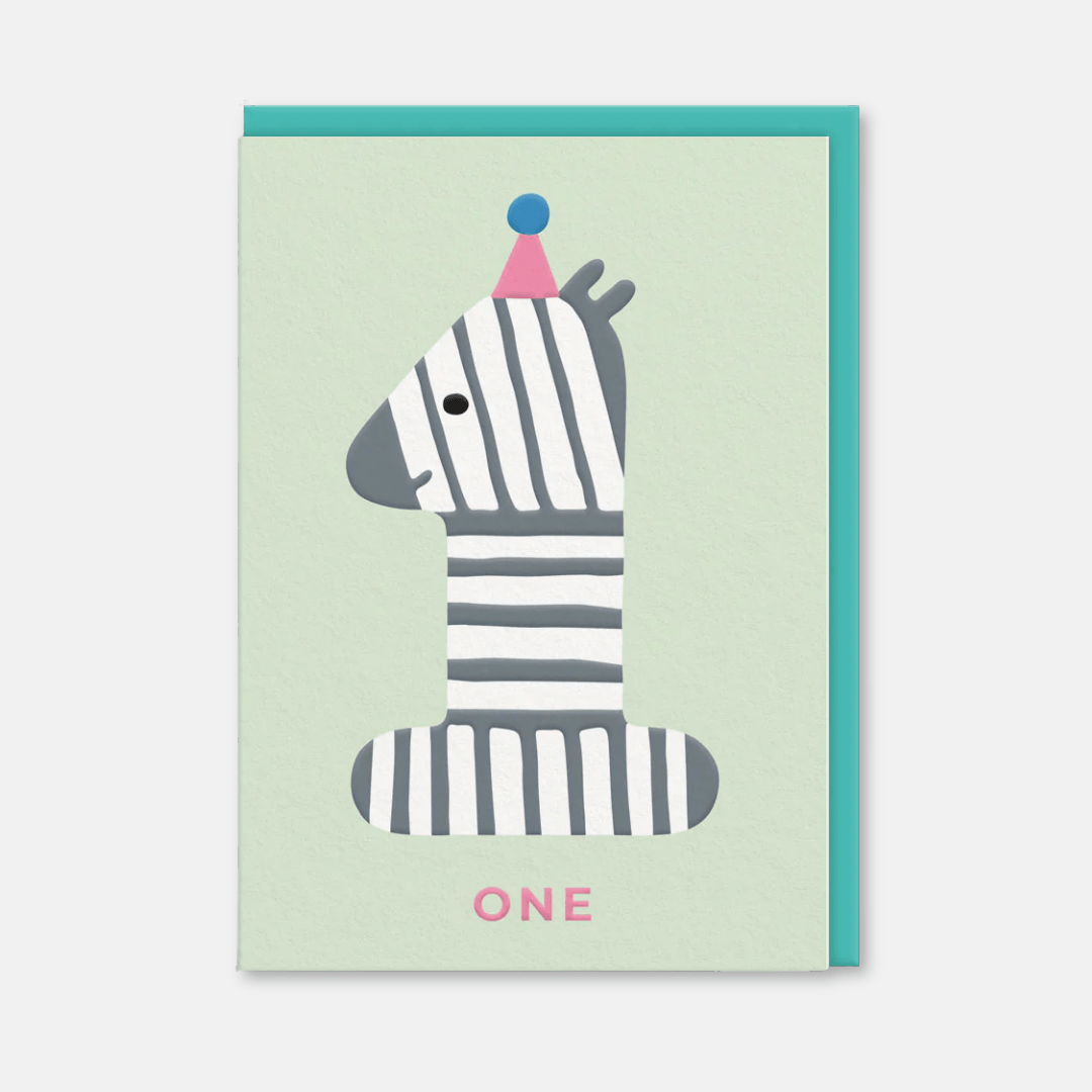 Zebra Age 1 Birthday Greetings Card